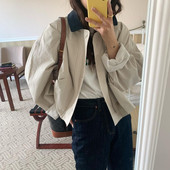 风衣外套夹克 上衣女短款 现货｜春复古chic韩版 宽松撞色领休闲短款