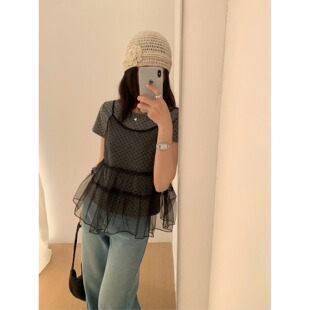 PPSHD｜～年春款小香风设计感星星印花短袖+纱纱吊带两件套套装