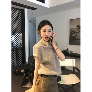 棕色半身裙美拉德前开叉包臀裙秋冬皮裙高领毛衣套装 PPSHD 现货