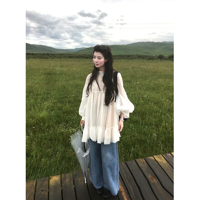 PPSHD| 灯笼袖连衣裙女四季款长袖复古宽松大摆长裙