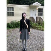 女 PPSHD 明线娃娃领针织开衫 两面穿格雷系灰色百褶裙中裙