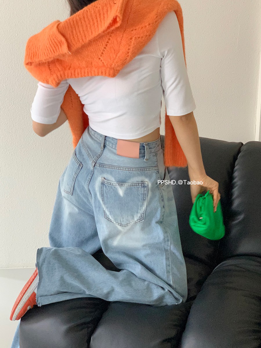 韩国直筒宽松复古牛仔裤