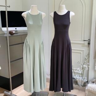 无袖 PPSHD2025春季 收腰工字背心裙露背长款 气质修身 连衣裙女 新款