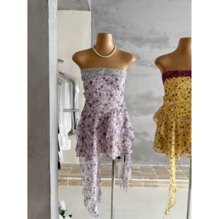 PPSHD｜万花筒～回头率爆表夏度假风浪漫碎花不规则抹胸连衣裙