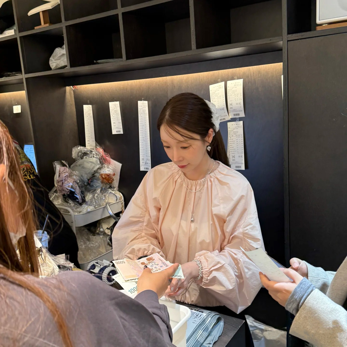 PPSHDchic百搭甜美粉色泡泡袖宽松衬衫