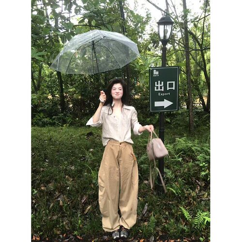 PPSHD  亚麻拉链正肩衬衫条纹翻领外套+ 弯刀立体阔腿休闲裤