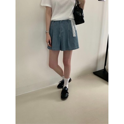 PPSHD～新款高腰显瘦牛仔短裤女宽松休闲百搭小个子阔腿A字裤