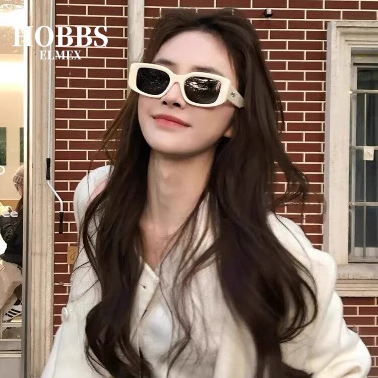 英国HOBBS ELMEX韩版方形米白色墨镜女辣妹方圆脸街拍猫眼太阳镜
