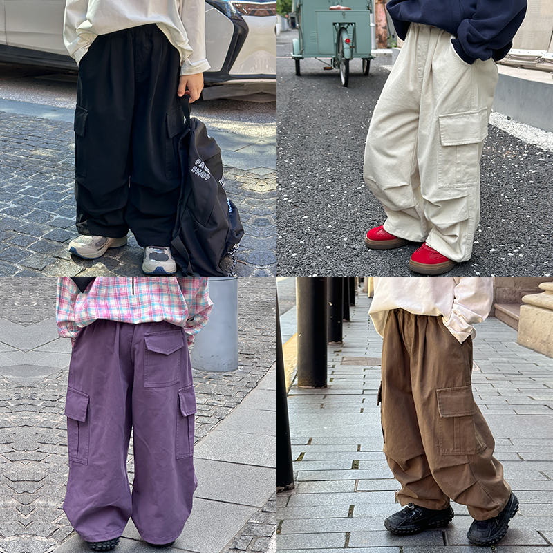 男童纯色全棉工装口袋直筒休闲裤