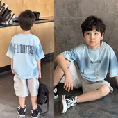 依依妈男童喷色字母短袖 圆领宽松打底衫 t恤儿童夏装 宝宝纯棉薄款