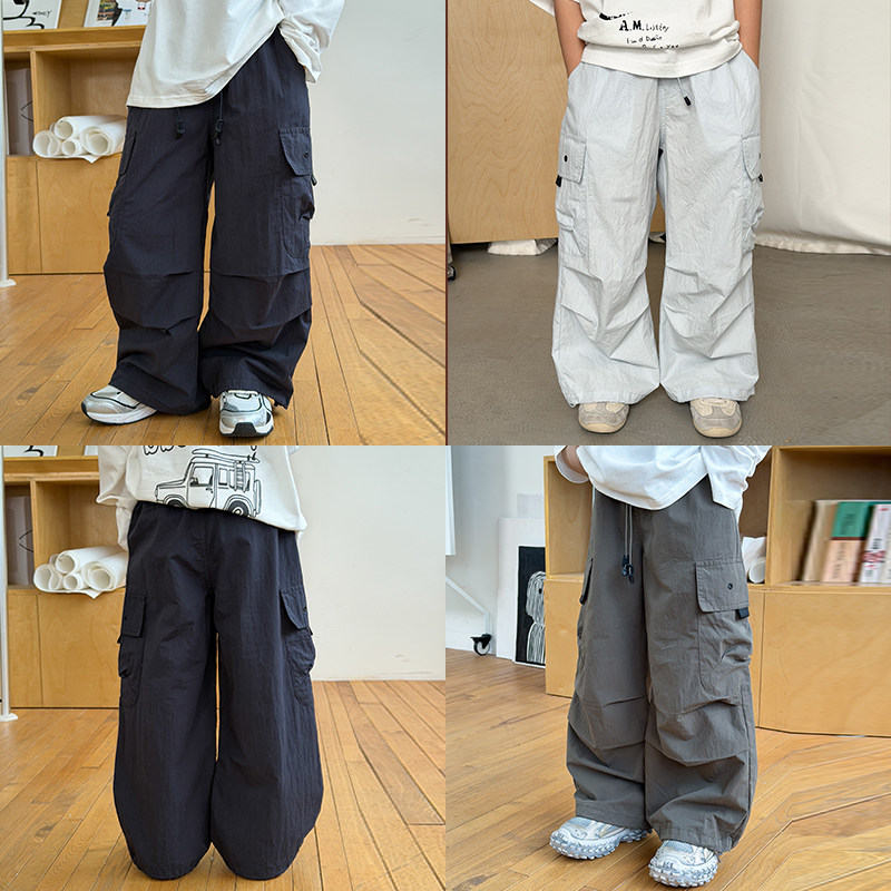 依依妈男童拼接直筒休闲裤儿童春装裤子宝宝宽松细带纯色工装裤潮