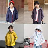 依依妈男童防水拼接连帽冲锋衣儿童秋装 上衣宝宝宽松潮童休闲外套