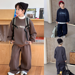 依依妈男童字母加绒运动套装儿童冬装宝宝奥粒绒卫衣卫裤两件套潮