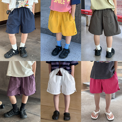 男童皱钉空水洗阔腿休闲短裤