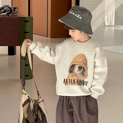 依依妈男童字母小狗印花卫衣