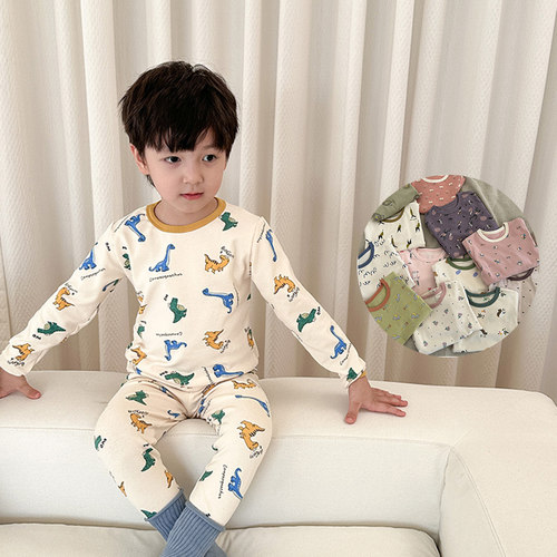 男童羊毛拉架卡通印花家居服套装