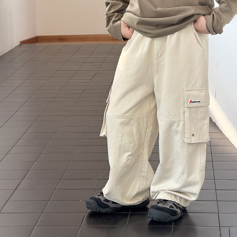 依依妈儿童全棉拼接工装裤2026秋新款中大男童长裤宝宝裤子童装图片