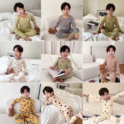 男童羊毛拉架卡通印花家居服套装
