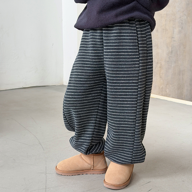 依依妈男童束脚条纹加绒休闲裤