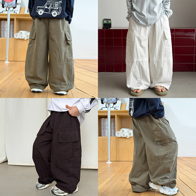 依依妈男童拼接直筒工装裤儿童春装裤子宝宝宽松纯色耐磨休闲裤潮