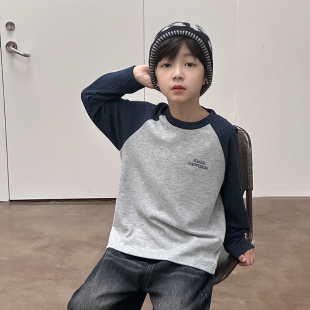 依依妈男童加绒擦肩t恤儿童冬装宝宝宽松卫衣休闲字母拼色打底衫