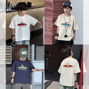 依依妈男童字母小狗印花短袖t恤儿童夏装宝宝纯棉薄款宽松打底衫