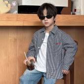 儿童秋装 衬衫 宝宝宽松休闲打底上衣 男童口袋字母小格子长袖 清仓