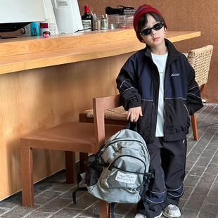 清仓!男童拼色冲风衣套装儿童秋装宝宝宽松防水防风休闲外套裤子