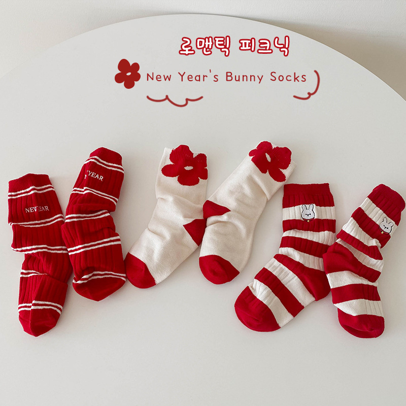 依依妈儿童卡通中筒新年圣诞袜