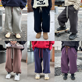 依依妈男童加绒卫裤儿童冬装宝宝宽松刺绣字母直筒束脚休闲运动裤