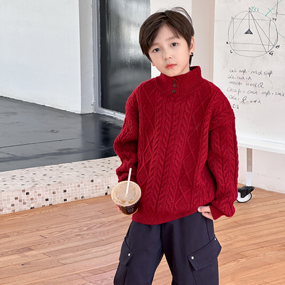 依依妈男童加厚高领麻花毛衣