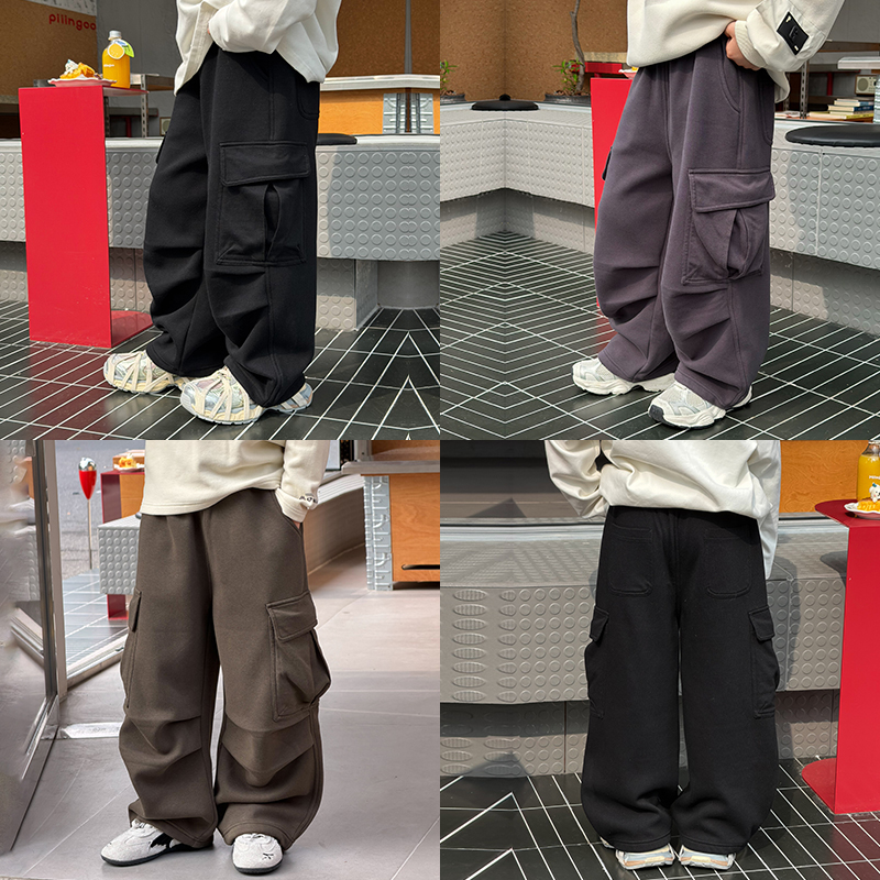 依依妈男童加绒工装卫裤