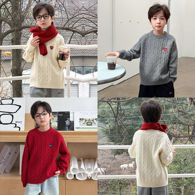 依依妈男童加厚麻花刺绣爱心毛衣儿童冬装宝宝拜年服休闲针织衫潮,童装/婴儿装/亲子装,毛衣/针织衫,淘宝优惠券,粉丝福利购,淘宝优惠卷