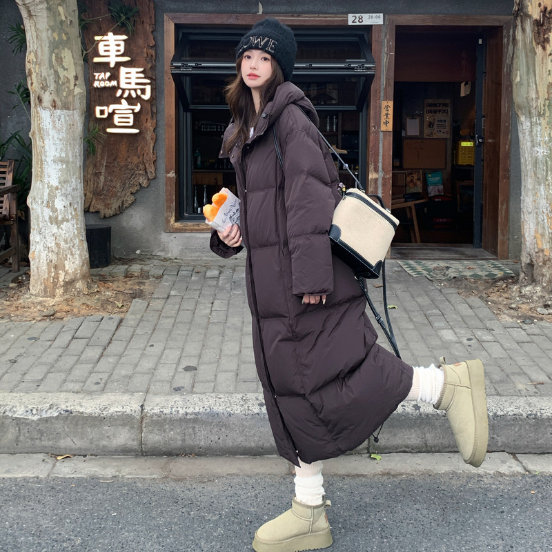 【新款】已备货深咖色长款休闲90白鸭绒连帽羽绒服P385K528,女装羽绒服,2C311