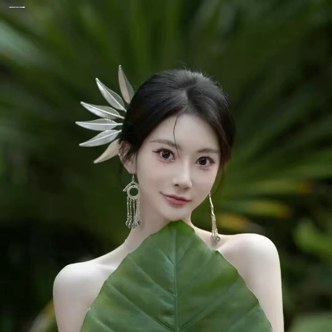 民族风发簪子合金镶钻发针复古风金色树叶子敦煌飞天头发饰品