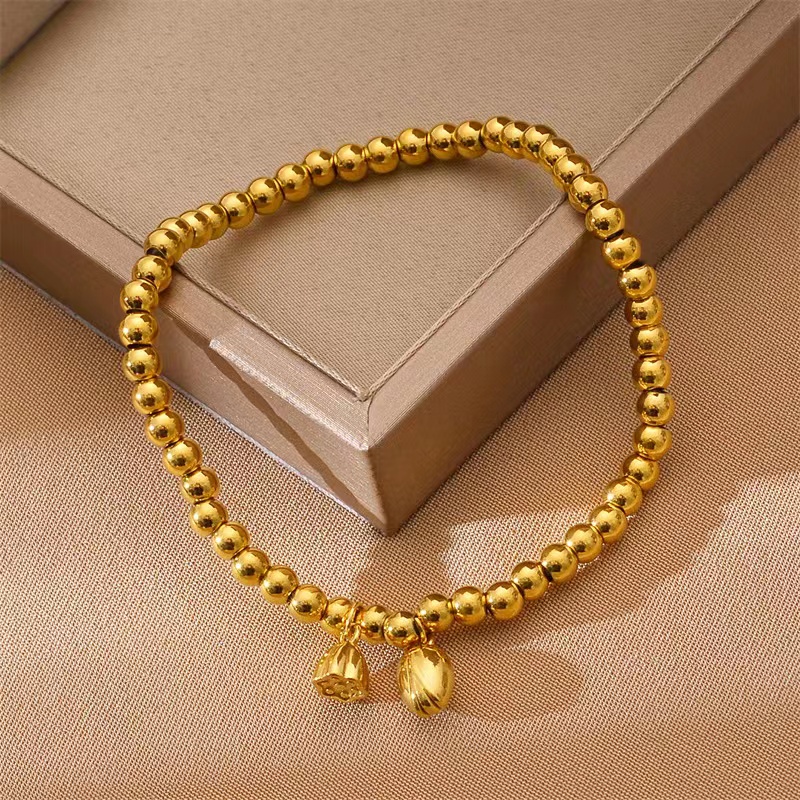 黄金莲蓬手链女金古法传承小金珠手串两世欢莲花纯金