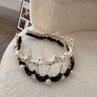 【实拍】韩系复古波点爱心水钻发箍带齿波浪头箍压发洗脸发卡头饰