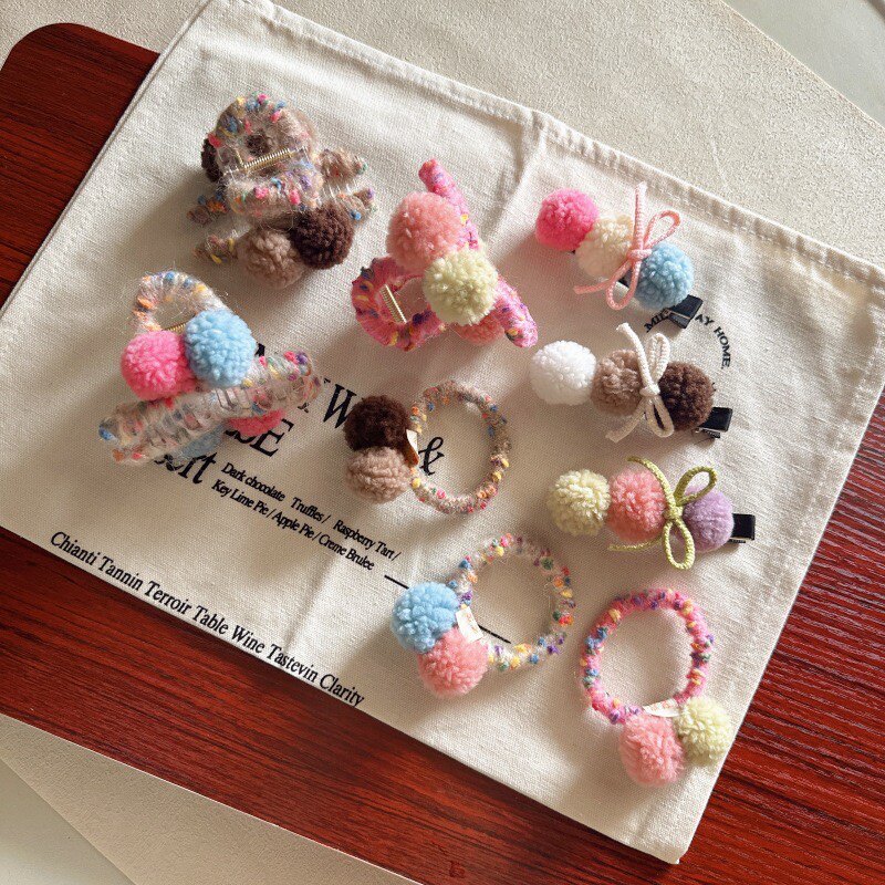 彩色毛线球球发饰秋冬甜美可爱少女后脑勺盘发抓夹蝴蝶结发夹发卡