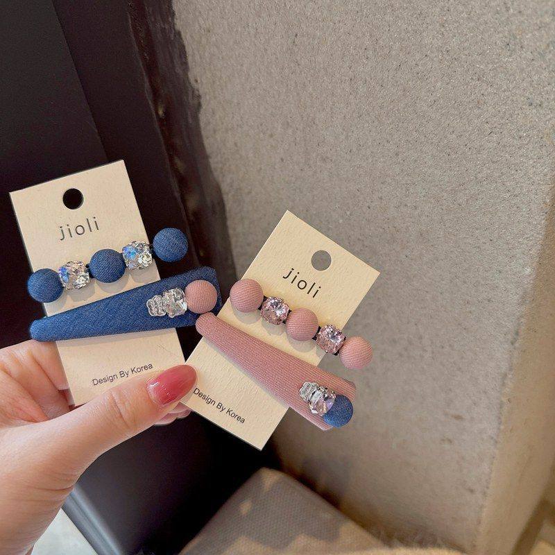 气质百搭牛仔布艺水钻镶嵌刘海对夹侧边夹女后脑勺一字夹发卡BB夹,饰品/流行首饰/时尚饰品新,发饰,淘宝优惠券,粉丝福利购,淘宝优惠卷