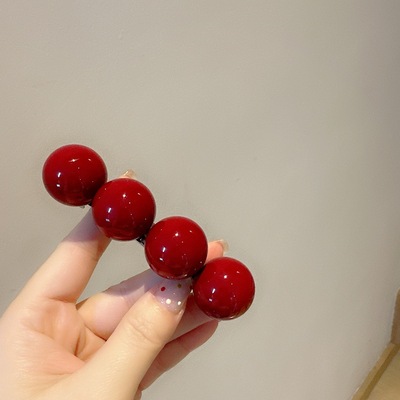 个性时尚安哥拉红色大珠珠弹簧夹