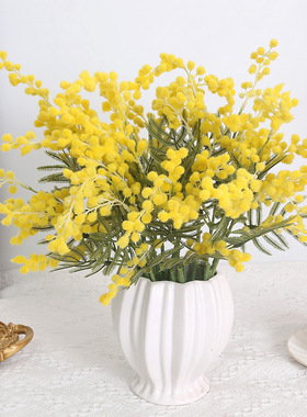 塑料花仿真花高档金合欢塑料花毛绒三叉王田园风格装饰假花