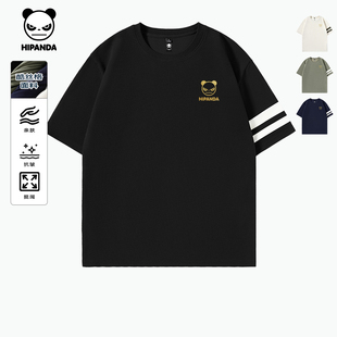 体恤C 2025夏新款 Hipanda你好熊猫美式 运动风简约宽松圆领拼接短袖