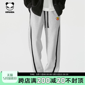 Hipanda你好熊猫美式潮牌休闲直筒裤2024夏季新款男生宽松卫裤潮