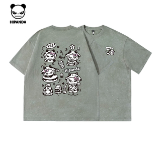 体恤C T恤情侣2025夏新款 Hipanda你好熊猫个性 卡通炒色满天星短袖