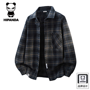 HiPanda你好熊猫秋冬新款580g重磅外套男士宽松格子衬衫外套潮GH
