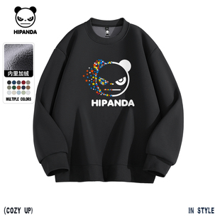 Hipanda你好熊猫套头衫加厚保暖奥粒绒圆领卫衣上衣2025冬季新款