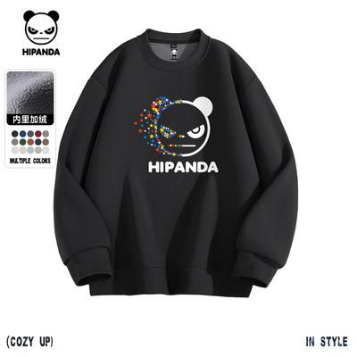 Hipanda你好熊猫套头衫加厚保暖奥粒绒圆领卫衣上衣2025冬季新款