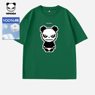 Hipanda你好熊猫个性纯棉小众像素风显白短袖T恤2026夏新款体恤C