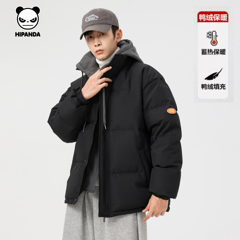 Hipanda你好熊猫加厚保暖男士羽绒服假两件连帽24年冬款外套短款,男装,羽绒服,淘宝优惠券,粉丝福利购,淘宝优惠卷