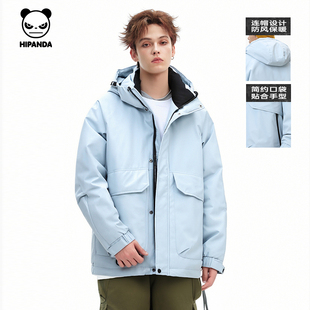 Hipanda你好熊猫时尚潮牌运动基础连帽羽绒服男2025冬季新款外套